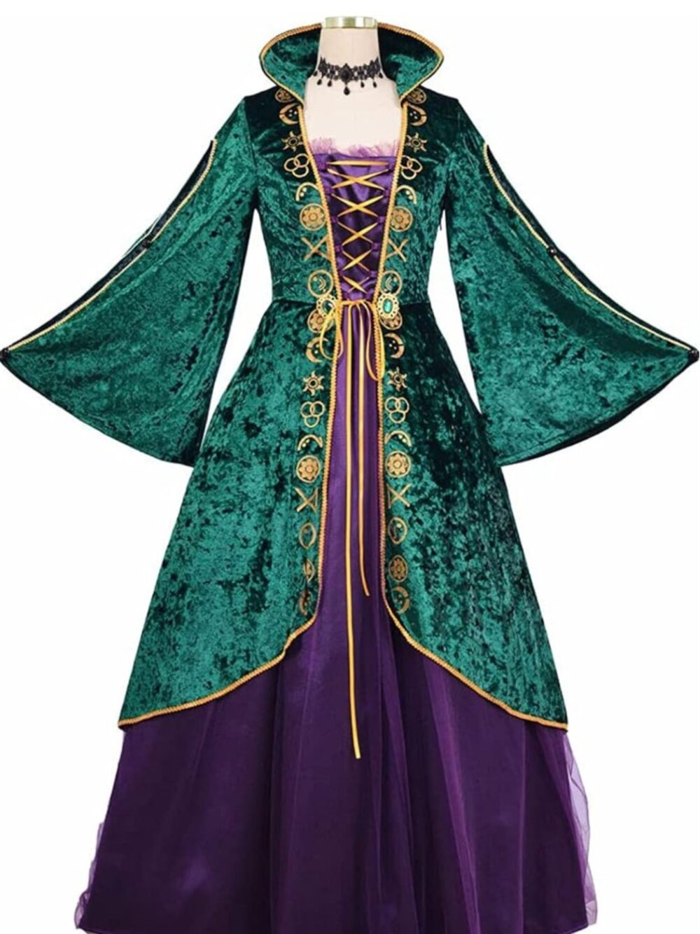 Winifred Costume Dress for Women Adult - Medieval Green Velvet Dress Halloween C